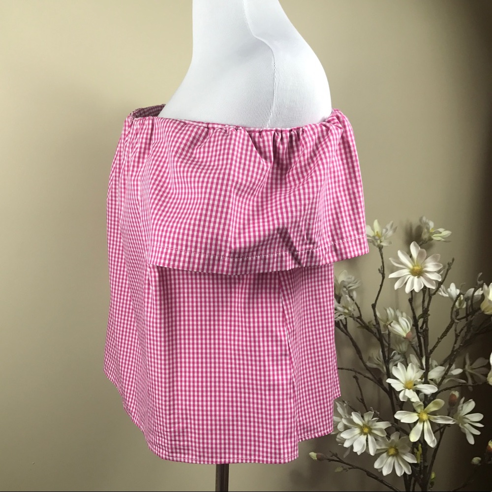 Topshop - Maggie Bardot Pink and white Gingham top - Picture 5 of 8